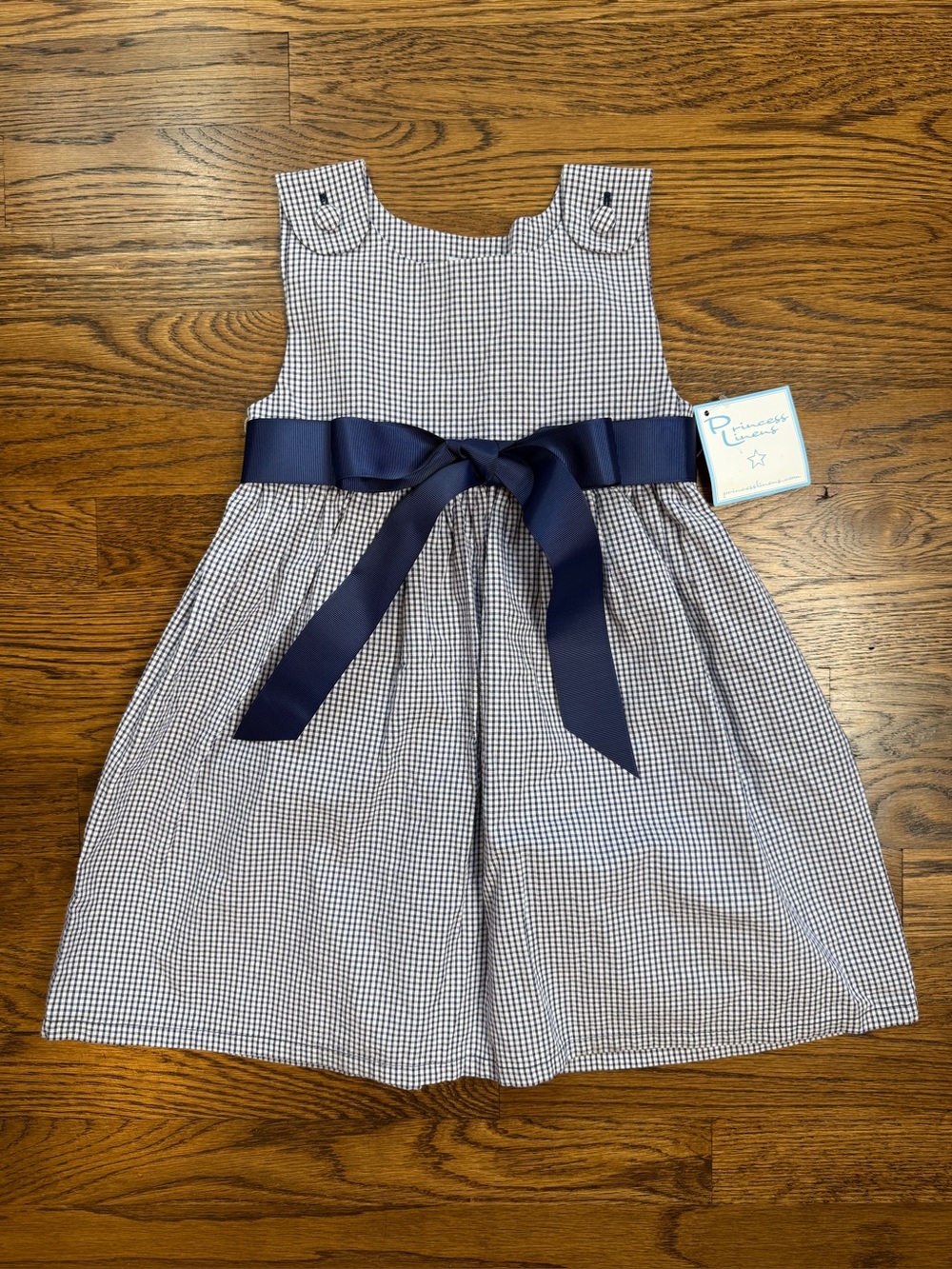 NWT Princess Linens Girls Classic Preppy Navy Gingham Bow Dress Size 4T